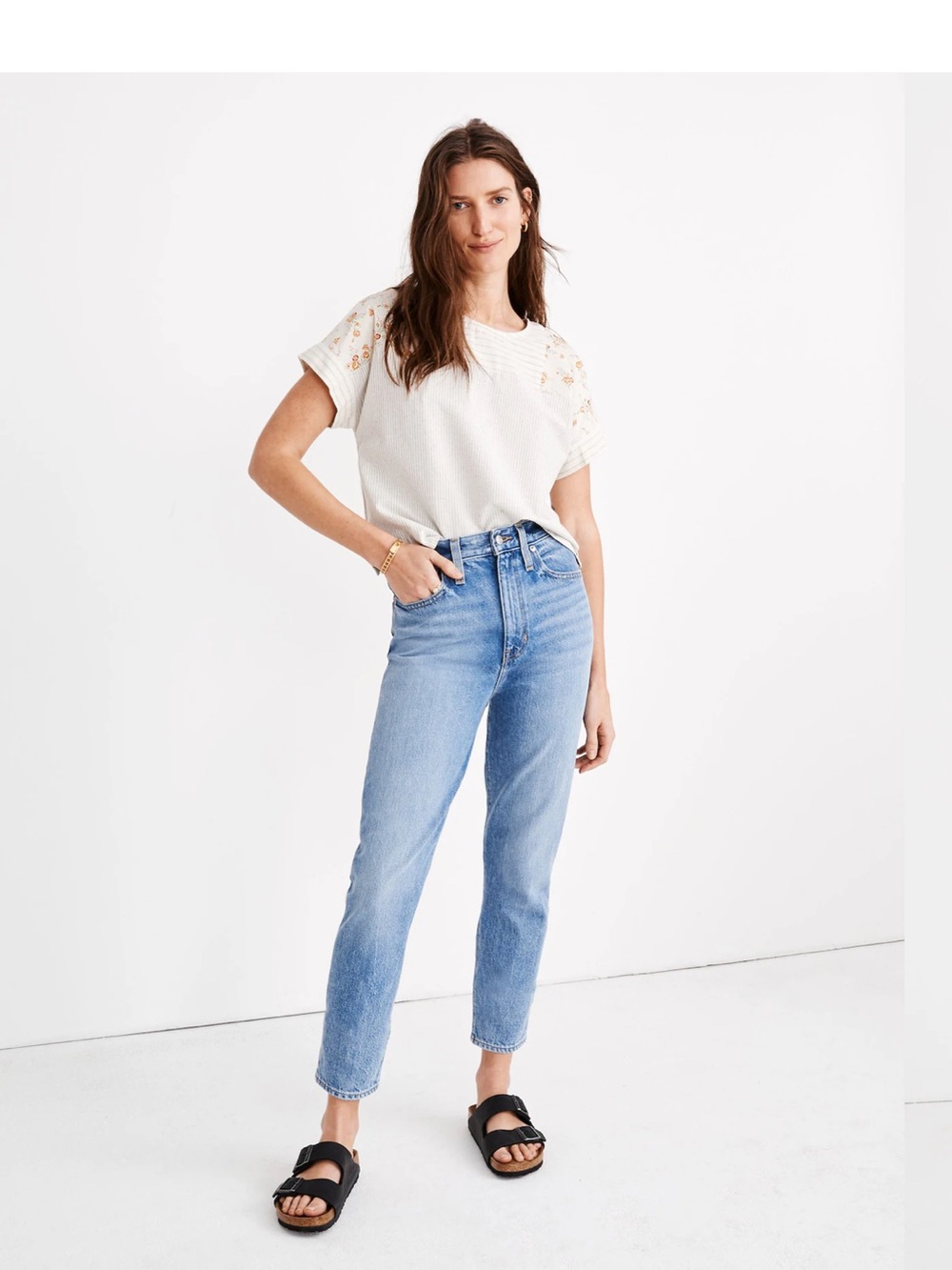 Madewell Women's Momjean in Medium Blue Denim